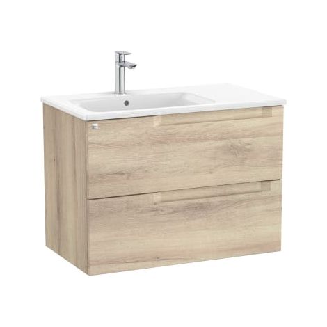 Pack mueble base de 2 cajones + lavabo ALEYDA - ROCA Color: Beige Madera - Medidas: 805x460x565 mm - Posición del lavabo: Izquierda