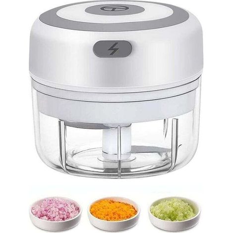 Mini Hachoir Électrique USB Rechargeable, Petit Mixeur Manuel pour Ail, Oignon, Épices et Herbes, Broyeur Compact avec Lames en Acier Inoxydable pour Cuisine