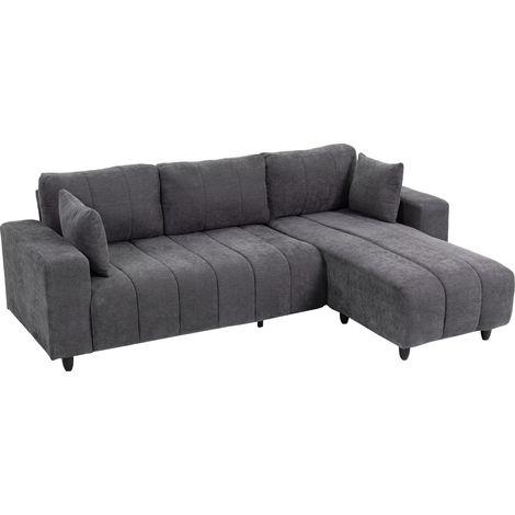 HOMCOM sofá chaise longue reversible, sofá esquinero forma de L de 3 plazas, 2 almohadas, tapizado en lino, marco de acero, 242x156x87 cm, gris oscuro