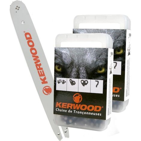 Kit tronçonneuse 1 guide + 2 chaînes Kerwood. 38 cm. 0,325".  1,5 mm. 15C3KSWA. 64 maillons