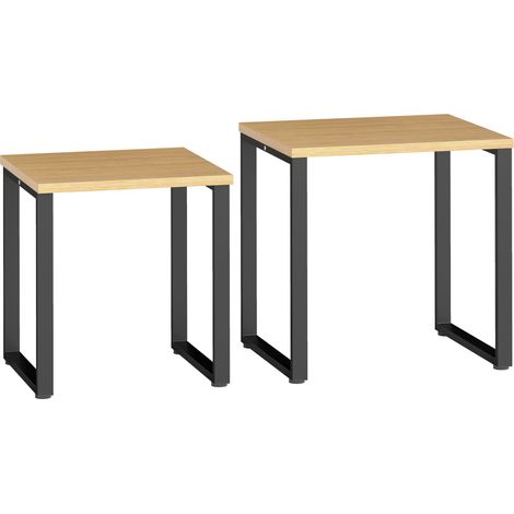 CAIziLot de 2 tables basses gigognes, effet bois et métal, gain de place (1/5)
