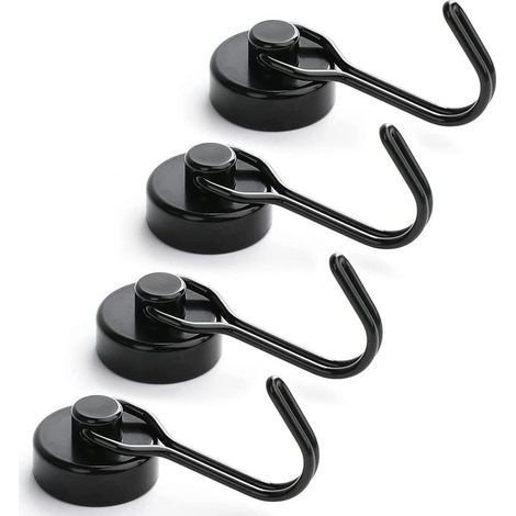 Lot de 4 crochets magnétiques néodyme extra-forts avec crochet noir (1/5)