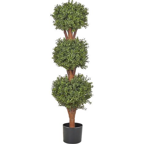 Pianta artificiale in vaso con vaso in plastica nero tronco di legno 120 cm Buxus Ball Tree (1/5)