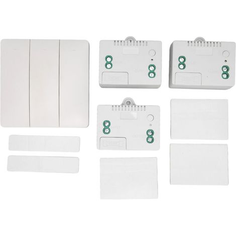 Wireless light switch kit, 3 buttons, self-powered remote wall switch with receiver for office and home (1/5)