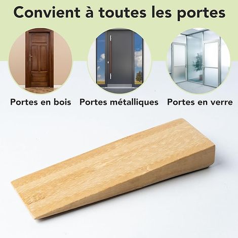 BRAVIX Cale-porte en bambou antidérapant - Lot de 2 blocs porte en bois - Arrêt de porte robuste avec base en caoutchouc - Cale-porte pour tous types de sols et de portes - Door stopper