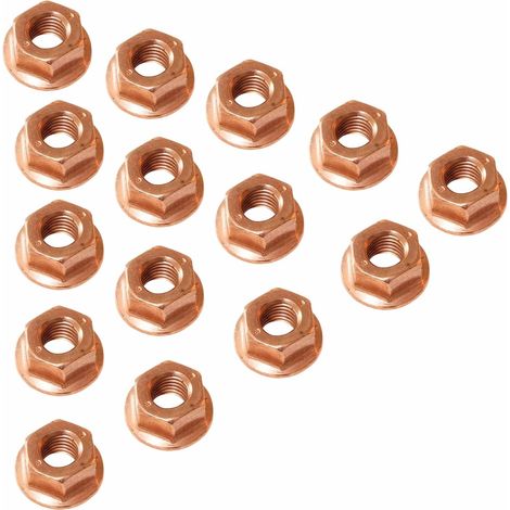 Lot de 15 Écrou du Collecteur d'Échappement M8 Hexagonaux Collecteur d'échappement Écrous Écrou en Cuivre Autobloquant pour Systèmes d'Échappement et Moteurs de Voiture (1/5)