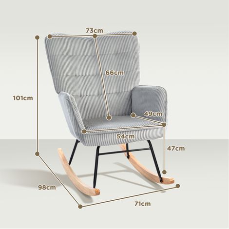 Poltrona a dondolo in velluto a coste, con braccioli, 98 x 71 x 101 cm, grigio chiaro DESVIAE (1/4)