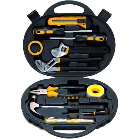 Vigor 3648005 Set Utensili Valigetta 12 Pezzi con Cacciavite Pinza Martello Lima e Accessori colore Nero