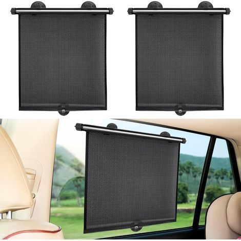 Lot de 2 pare-soleil enroulables pour voiture, protection solaire pour vitres latérales pour bébés et enfants, protection solaire rétractable pour fenêtres de voiture pour bébés, pare-soleil avec (1/5)