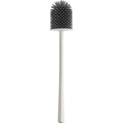 Scopino di ricambio per wc con setole in silicone grigio e manico bianco (1/5)