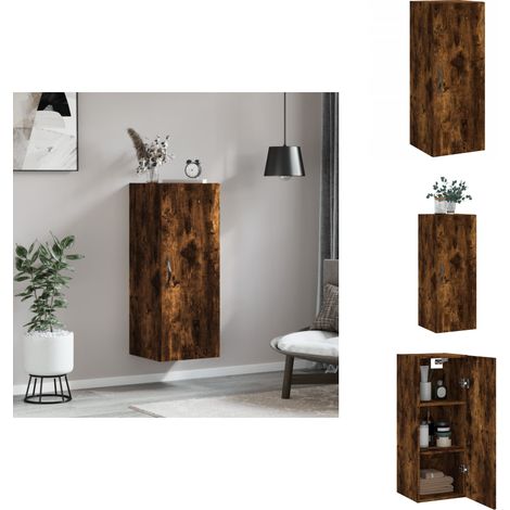Armoire murale chêne fumé 34,5x34x90 cm bois d'ingénierie - Armoire Murale - Meuble De Rangement - Étagère Murale - Bibliothèque Murale - Commode Murale (1/5)