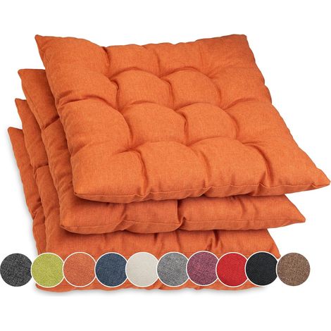 Galette de Chaise - Lot de 4 - Polyester - Avec Rubans - Intérieur Extérieur - Orange - 45x45 cm (1/5)