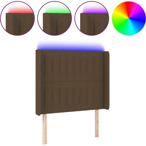 Testiera  Testata del letto a LED Marrone Scuro 103x16x118/128 cm in Tessuto (1/4)