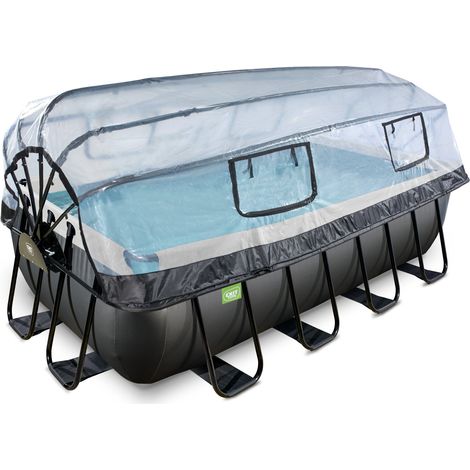 EXIT Black Leather Pool 400x200x100cm mit Sandfilterpumpe und Abdeckung - schwarz