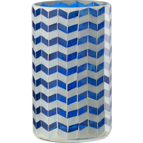 Photophore Chevrons en Verre "Santorin" 18cm Bleu (1/5)