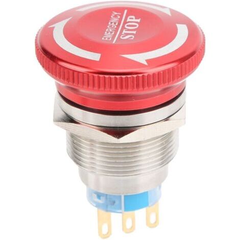 Bouton poussoir d'arrêt d'urgence étanche de 22mm, interrupteur à bouton à tête de champignon autobloquant (3 broches) (1/4)