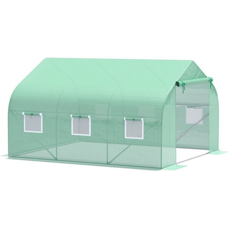 Serre aluminium 3,5x3x2m barre sécurité porte zippée 6 fenêtres maille