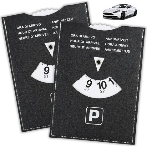 Lot de 2 Disques de Stationnement Européens en Cuir Synthétique Soft-Touch – Adaptés aux Voitures, Motos et Camping-Cars, Taille 10 x 13 cm, Noir Élégant (1/5)
