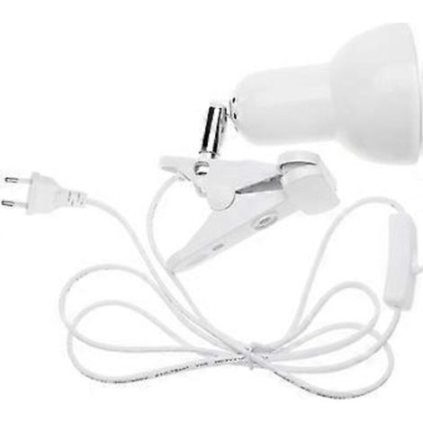 Support de lampe de table à pince, lampe de bureau rotative à 360 degrés, douille E27, base de lampe avec interrupteur, fil, motif tortue et aquarium (blanc) (1/5)