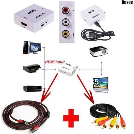 Mini Conversion Video HD Convertisseur Video HDMI à l\'entrée HDMI AV Câble 3 RCA Audio Video câble Connectique (1/4)
