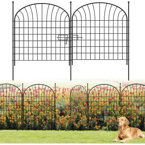 Clôture de Jardin en Métal - (81 cm H x 71 cm W 4 Panneaux + 1 Porte Longueur 3,5 m) Décorative Clôture pour Jardin Barrière Lot de 5 Panneaux Extérieurs Gazon Parterre, Noir (1/5)