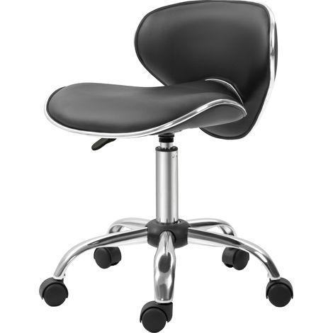 Tabouret à roulettes tabouret de travail avec hauteur réglable 44-56 cm et dossier, pivotant 360°, noir