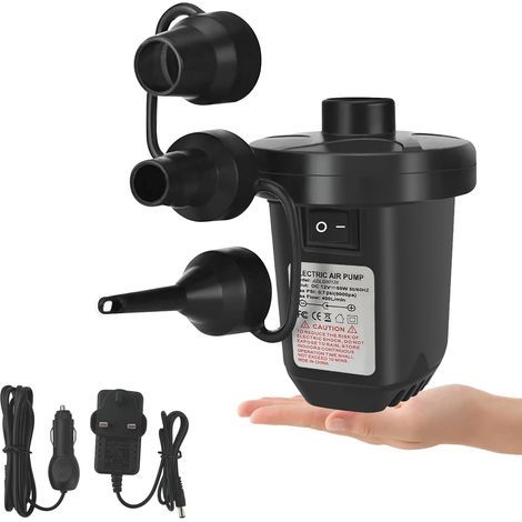 Pompe à air électrique, 220-240 V/130 W, haute puissance, pour matelas et objets gonflables pneumatiques. Gonfleur/dégonfleur avec embouts de 3 tailles. (1/5)