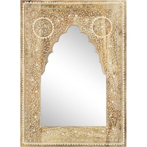 Miroir mural  Miroir déco pour Salle de bain Salon Chambre ou Dressing peint à la main 40x55 cm Bois de manguier solide 24486