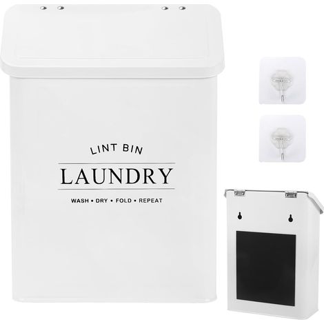 Magnetic Metal Lint Trash Bin, Magnetic Laundry Bin Holder Magnetic Bin with Lid, Plush Basket, Storage Box (White-1) (1/5)