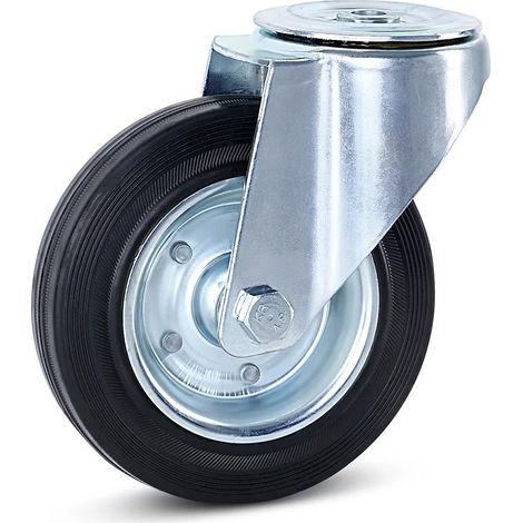 Roulette pivotante freinée - MESO - Caoutchouc inodore - Trou central - 160mm - 150kg