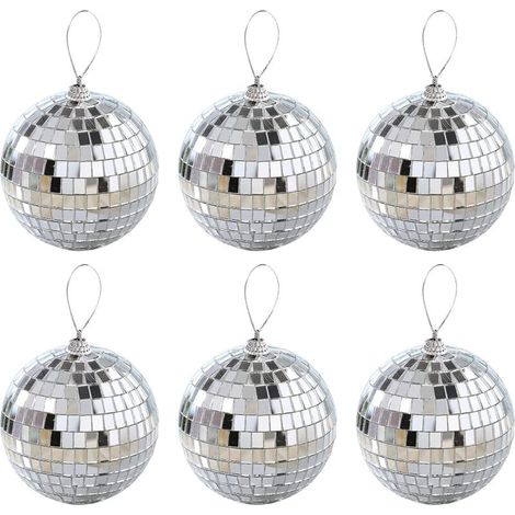 Lot de 6 boules disco argentées 4cm – En mousse et verre – Effet scintillant pour décoration de fête, Noël, mariage (1/5)