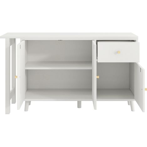 Escritorio 2 en 1 giratorio 360° con aparador, 3 puertas y 1 cajón, blanco (1/5)