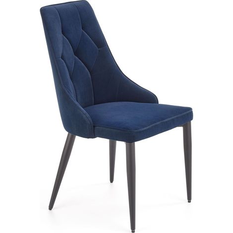 Chaise FABRO W133 Bleu Marine, matelassée, velours, tapissée, élégante