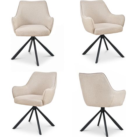 Bon Furni Webstoff Esszimmerstuhl Beige, 4er Set, 360° drehbar, ergonomisch mit Federkern, unsichtbarem Reißverschluss & verstellbaren Füßen