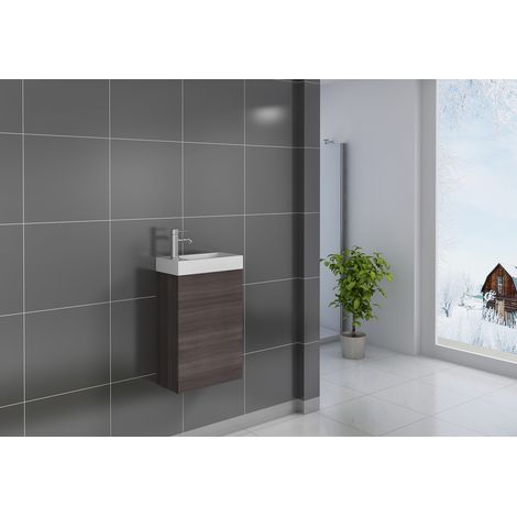 Gäste-WC Waschbecken 40 x 22 cm trüffeleiche Vega (1/4)
