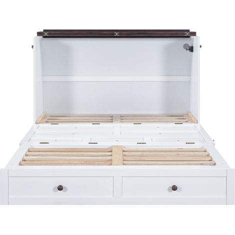 Klappbares Schranksbett 140 x 200 weiß mit Schublade, Kopfteilablage, USB und Steckdose (1/5)