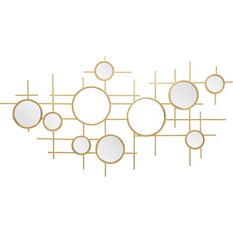 Espejo de pared geométrico dorado con múltiples espejos redondos 117x61cm Gloxy