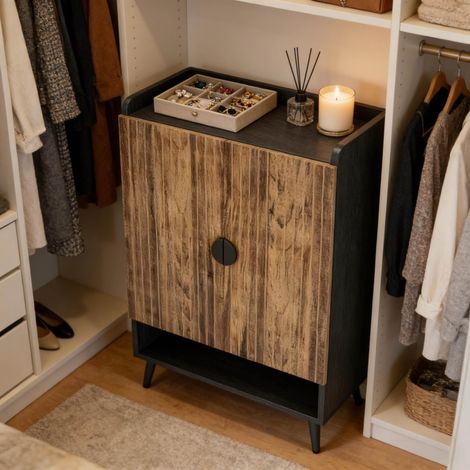 Zapatero de madera y metal negro/marrón con 2 puertas, 7 niveles y balda regulable 75,9x37,1x109,9 cm (1/5)
