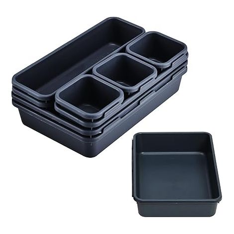 SHINING HOUSE Plateau de rangement à tiroirs, organisateur de cosmétiques en plastique divisé avec boîte, 3 tailles pour bureau, coiffeuse, salle de bain, cuisine (paquet de 8) (1/5)