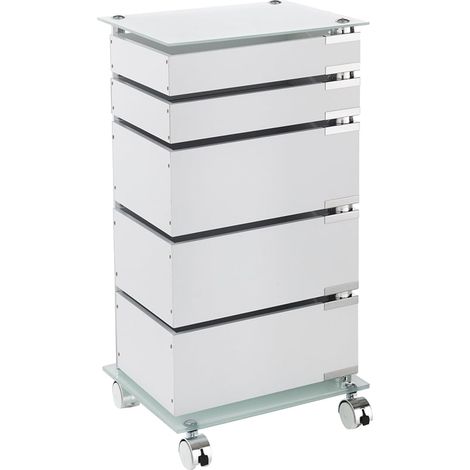 Cajonera moderna con ruedas para oficina 5 cajones y estante de vidrio Easy 5/C