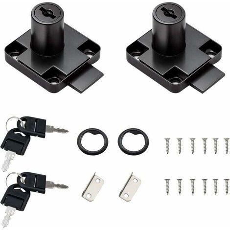 [JAMAIS UTILISÉ]Lot de 2 verrous de tiroir de bureau noir avec 4 clés universelles, vis à base carrée, serrure de sécurité fixe pour meubles, porte de meubles, boîte aux lettres, vitrine en verre