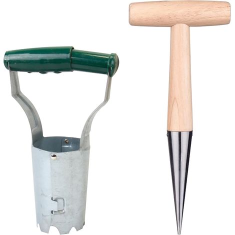 Lot de 2 outils de plantation de bulbes à long manche avec plantoir, pour jardin, fleurs, légumes, semis, pot de plantation