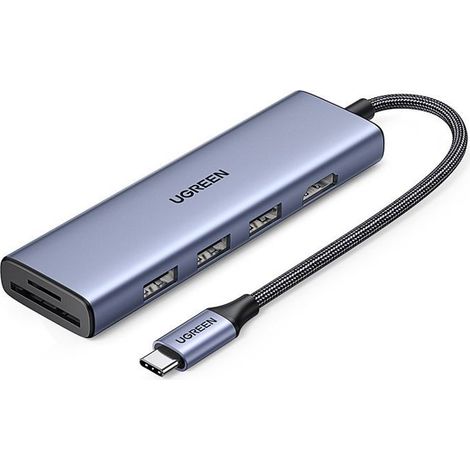 Adaptateur hub 6 en 1 USB-C - HDMI / USB-A / Lecteur de cartes SD/TF - Gris (1/5)