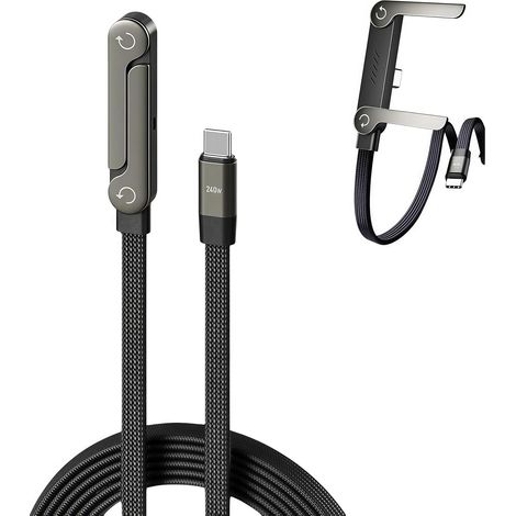 Câble USB C de Charge Rapide 240W avec Support de Téléphone pliable & invisible Intégré, 2en1 latéral Cable Chargeur USBC Tressé 1,5M pour iPhone 17 16 15,Samsung Galaxy,Google Pixel,Macbook pro (1/5)