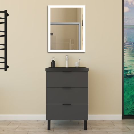 Badmöbel Unterschrank mit Schwarz Waschbecken Waschtisch Standschrank Stehend 60x85cm (1/5)