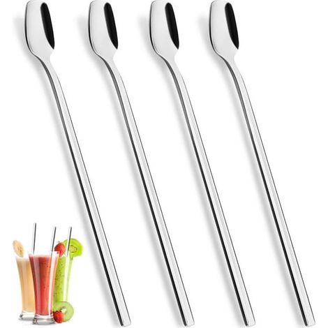 Latte Macchiato Set of 4 Long Handle Spoons 20.5cm Ice Cream Scoop Dessert Spoon (1/5)