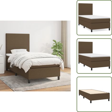Sommier à lattes de lit avec matelas Marron foncé 90x190 cm - Lit Double - Lit Plateforme - Matelas À Ressorts Ensachés - Literie - Chambre À Coucher (1/5)