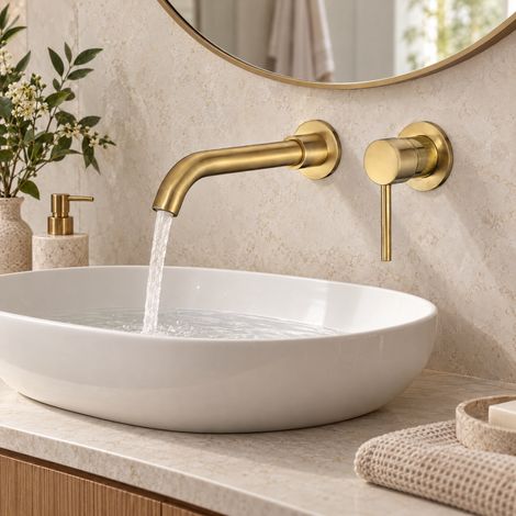 Miscelatore lavabo a muro da incasso BRAMPTON 2 fori in oro spazzolato (1/5)