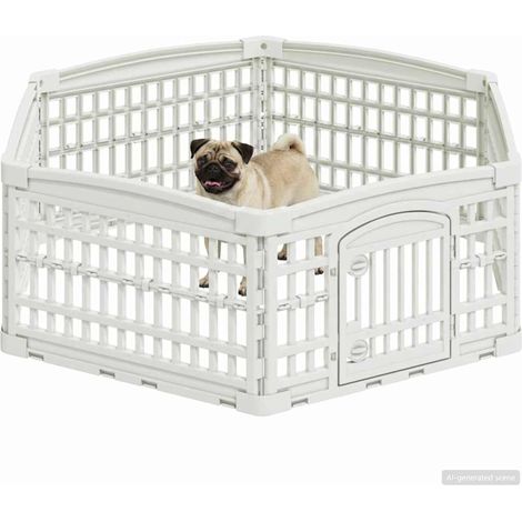 vidaXL Parc de Jeu pour Chiens à 6 Panneaux 122 x 106,5 x 40 cm Blanc (1/5)