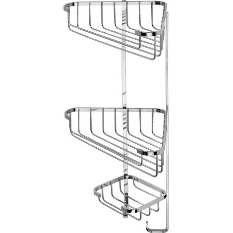 Croydex Stainless Steel Three Tier Corner Shower Caddy Basket Organiser, Chrome